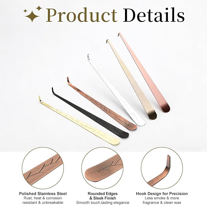 uxcell 2 Pcs Candle Wick Dipper, Stainless Steel Candle Wick Hook, Flame Dipper Snuffer Extinguish Accessory Flat Design for Putting Out Flame Home Decor Gifts, Copper