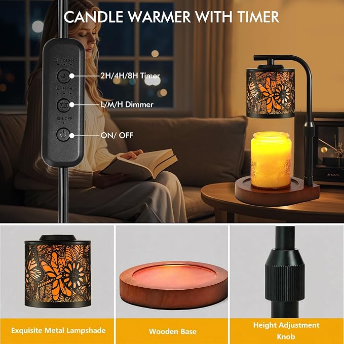 Candle Warmer Lamp with Timer & Dimmer- Electric Wax Melt Warmer with Adjustable Height for Scented Candles, Home Décor Fragrance and House Warming Birthday Gifts for Women Mom