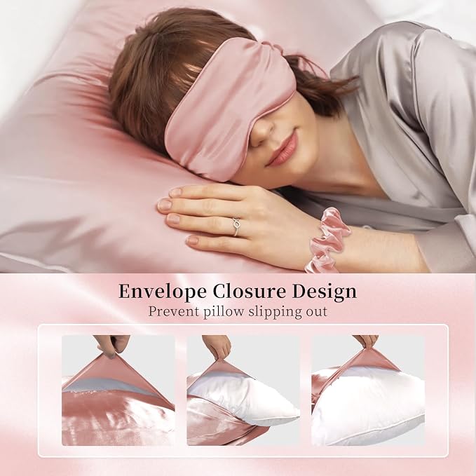 my novel things Satin Pillowcase Gift with Silk Satin Sleep Mask 4 Scrunchies, 2Pack Standard Size Pillow Cases Luxury Gifts for Women Mom Mother Wife Birthday Valentines Day Wedding for Girlfriend