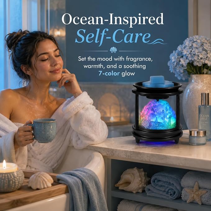 Wax Melt Warmer Electric, Scentsy Wax Warmer with 7 Color Fading Glow Wax Melter for Scented Wax, Colorful Coral Candle Burners for Wax Melts, 4-in-1 Oil Burner for Home Bedroom Decor