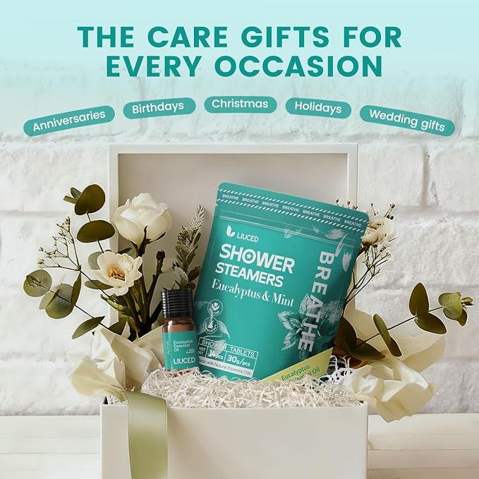 14+1 Shower Steamers - 14 Pack Eucalyptus & Mint Shower Bombs Aromatherapy and 5ml Natural Eucalyptus Essential Oils, Eucalyptus for Shower, Birthday Gifts for Women Mom
