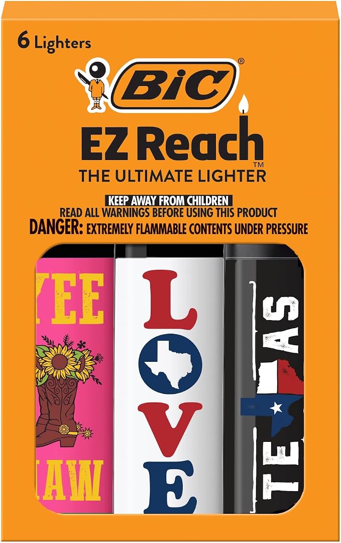 BIC EZ Reach Candle Lighter, The Ultimate Lighter with Wand for Candles, Colorado, Assorted Designs, 6 Count Pack of Lighters (Texas)