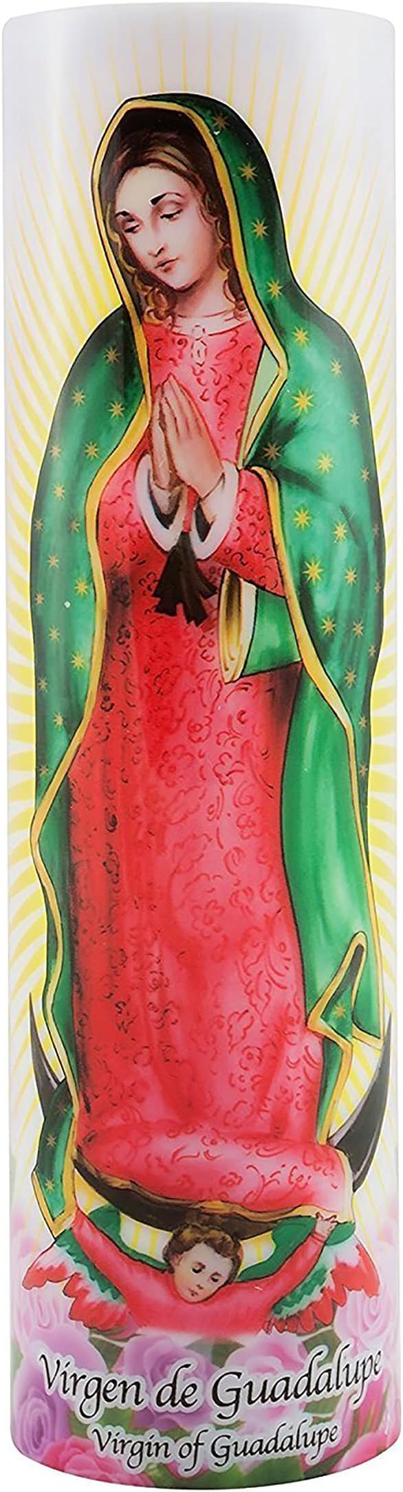 Virgin of Guadalupe Flameless LED Prayer Candle, Unique Religious Decoration, Gift Idea for Mothers Day, Birthday, or Any Holiday 8.2 Inches
