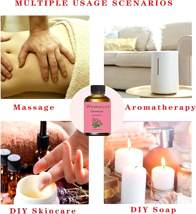 Geranium Essential Oil 4 Fl Oz - Premium Geranium Oil for Skin, Massage, Aromatherapy, Hair & DIY 120ml