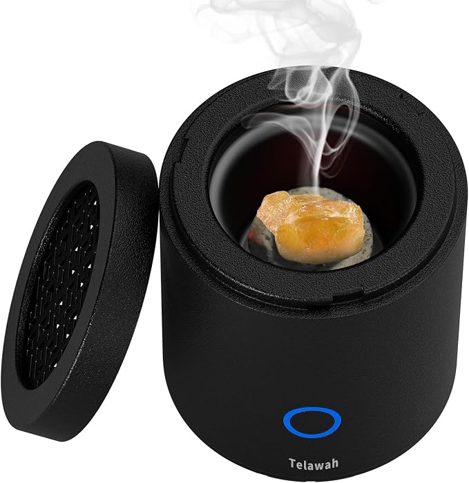 Portable Incense Burner, Mini USB Type-C Charging Car Aromatherapy Diffuser, 7.8 * 7.8 * 9.6cm Charcoal Igniter, Burning Time 120 Seconds Best Arabian Gift (Black)