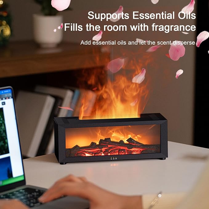 Essential Oil Diffuser, Fireplace Flame Aromatherapy Diffuser with 7 Colors Light, Oil Diffuser, Humidifier, Aroma Diffusers for Home, Office, Yoga, Timer & Waterless Auto Off