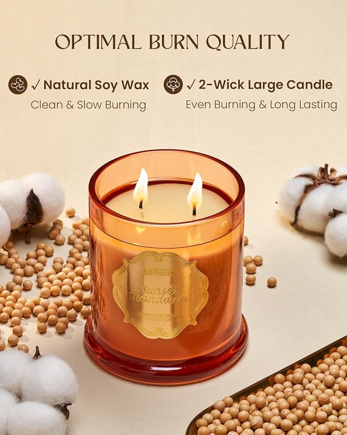 M&SENSE Sunset Mandarin Summer Scented Candle 12.7oz Long Burning | Natural Soy Wax, Non-Toxic, 2 Wick, Fresh Mandarin Scent for Relaxation Refresh, Gift for Women