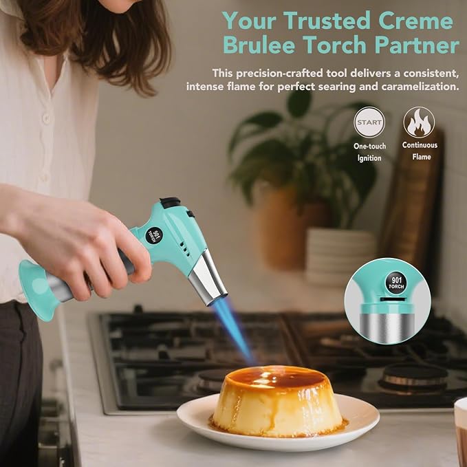 Sondiko Creme Brulee Torch, Refillable Butane Torch Lighter with Adjustable Flame for Creme Brulee, BBQ and Baking, Butane Gas Not Included