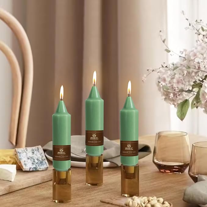Sage Green Short Taper Candle 5 Inch Candlesticks Unscented Dripless Tapered Candle Set for Home Decor Wedding Party Dinner Candles, 4 Pack
