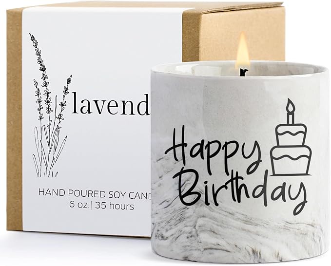 Happy Birthday Candle Gifts,6oz Lavender Scented Soy Wax Candle, Birthday Gifts for Women,Funny Candle Decor Ideas Unique Birthday Gift for Best Friend Girlfriend Teacher Boss Sister Bestie