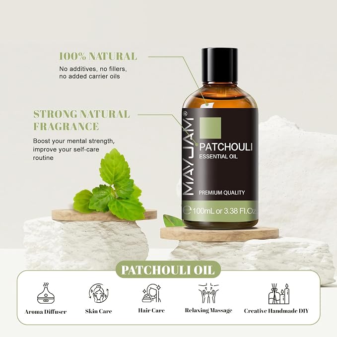 Patchouli Essential Oil, MAYJAM 3.38FL.OZ Essential Oils, Use with Aromatherapy Diffuser, During Yoga, Massage, Bath, Patchouli Oil for Skin