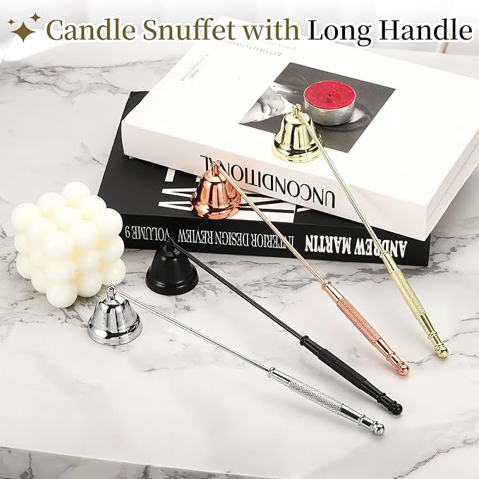 uxcell Candle Snuffer, Candle Extinguish with Long Handle, Wick Flame Snuffer Extinguish Accessory Bell-Shaped for Putting Out Flame Home Decor Gifts, Black