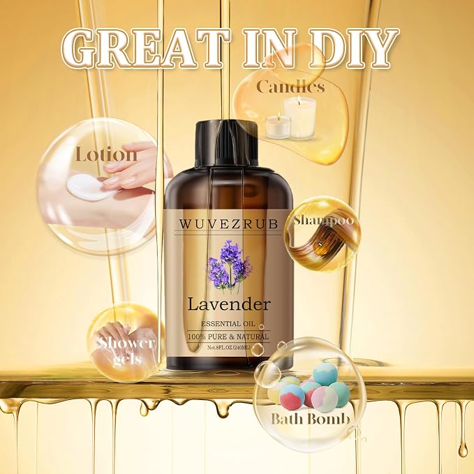 Lavender Essential Oil 240ML - 100% Pure and Natural Oils for Aromatherapy Diffuser - 8 Fl Oz/Lavender