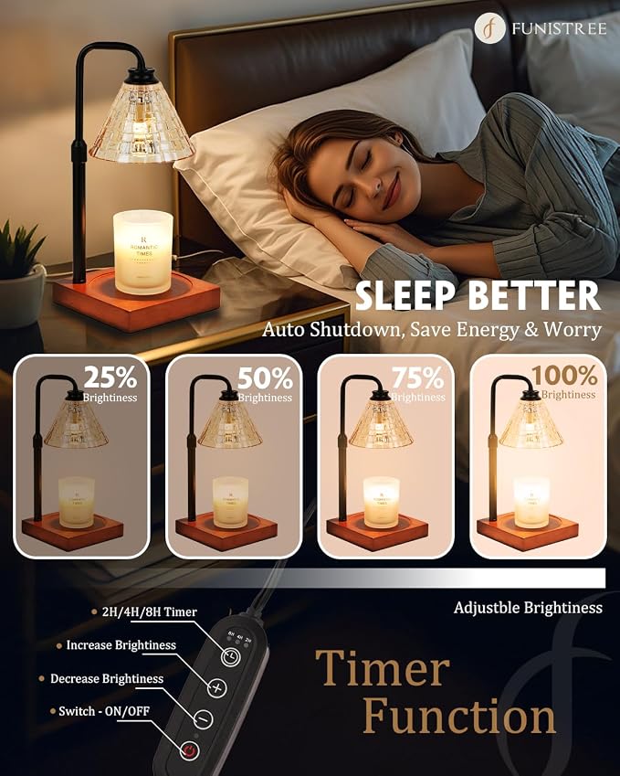 Funistree Vintage Candle Warmer Lamp with Timer Dimmer, Adjustable Height, Mothers Day Birthday Gifts for Women Mom, Valentines White Candle Lamp Warmer, Wax Warmer Lamp for Jar Candles with 2 Bulbs