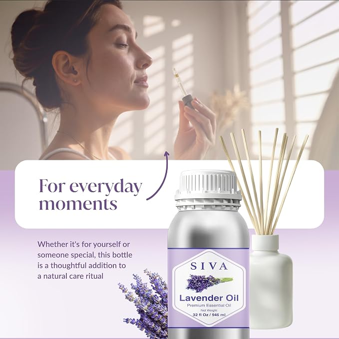 Siva Lavender Essential Oil – 32 Fl Oz – 100% Natural Lavender Oil - for Diffuser, Hair Care, Face, Skin Care, Aromatherapy, Scalp and Body Massage, Soap and Candle Making