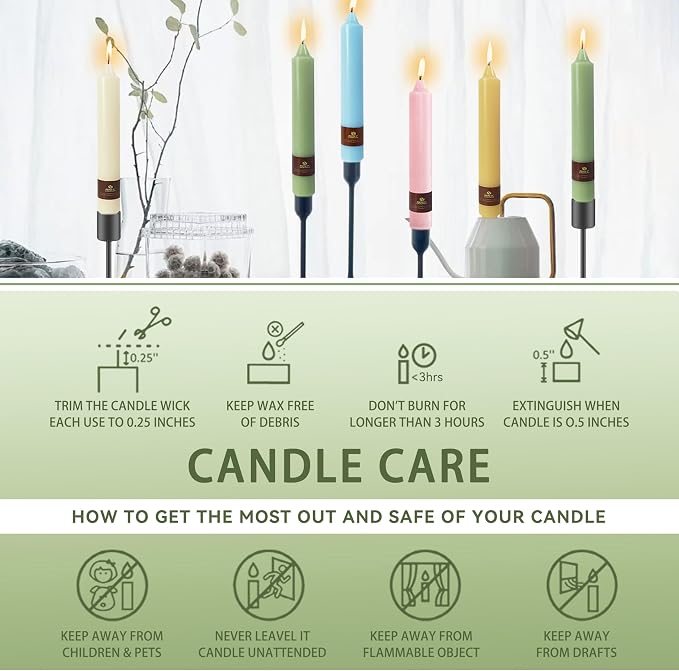 Green Taper Candles 9 inch - 4 Pack Fat Candle Taper Candles Dripless, Smokeless, Unscented Tall Candlesticks - Perfect for Home Decor, Weddings, and Special Occasions