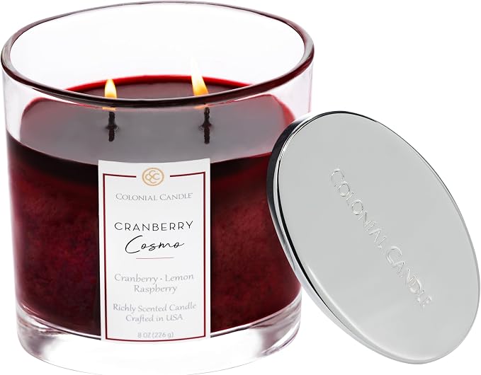Colonial Candle Cranberry Cosmo Scented Candle Jar, Highly Fragranced Candles for Home Scented, Mottled Wax Candle, 2 Wick, 8 oz - Made in the USA