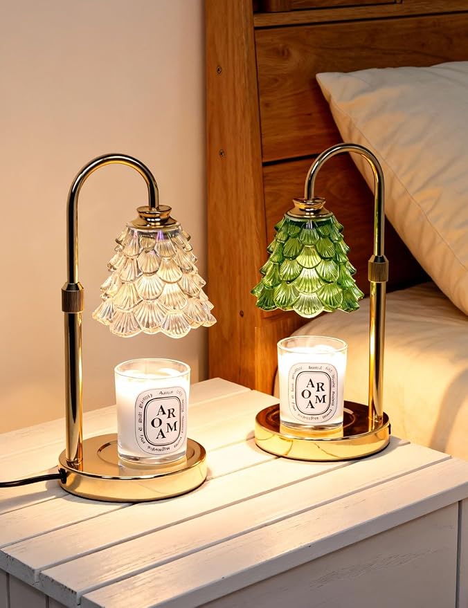 Candle Warmer Lamp, Flower Glass Candle Lamp with Timer, Birthday Gifts for Mom Women, Dimmable Height Adjustable Home Gifts, Home Decor for Home Bedroom Office Fragrance (Light Green)