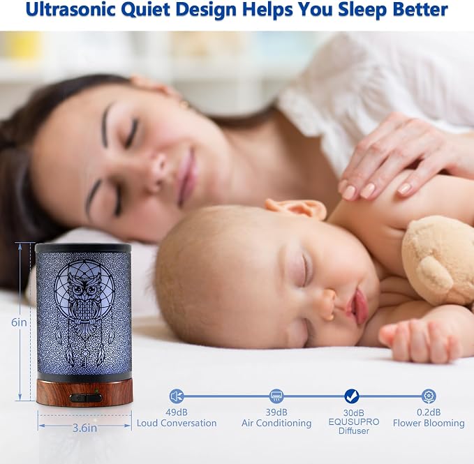 EQUSUPRO Essential Oil Diffuser 150ml Metal Aromatherapy Oil Diffuser Ultrasonic Cool Mist Diffuser with Auto Shut-Off Protection,7 Colors Changed LED for Home Office SPA Yoga (Owl)