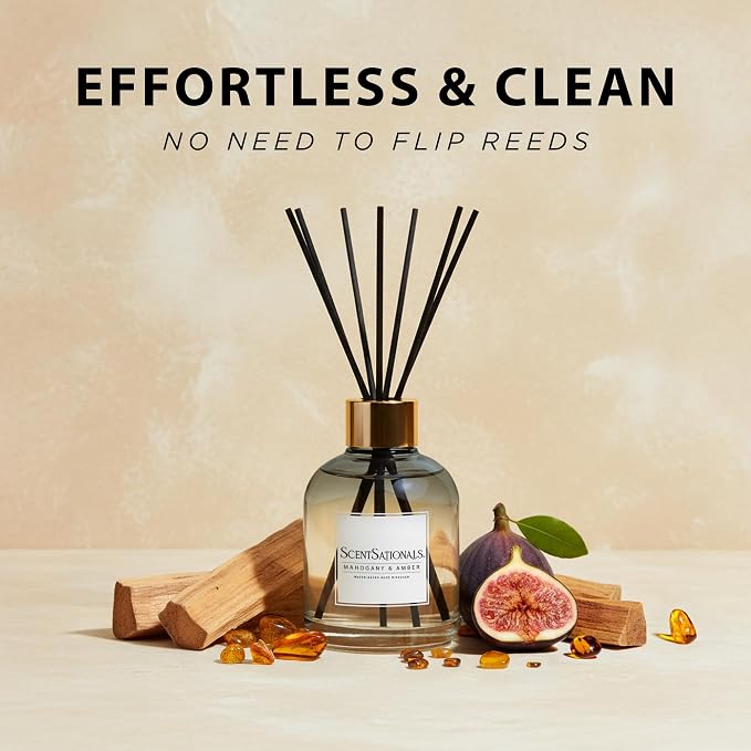 ScentSationals Water-Based Reed Diffuser - Mahogany & Amber - 5 FL OZ Aromatherapy Reed Diffuser