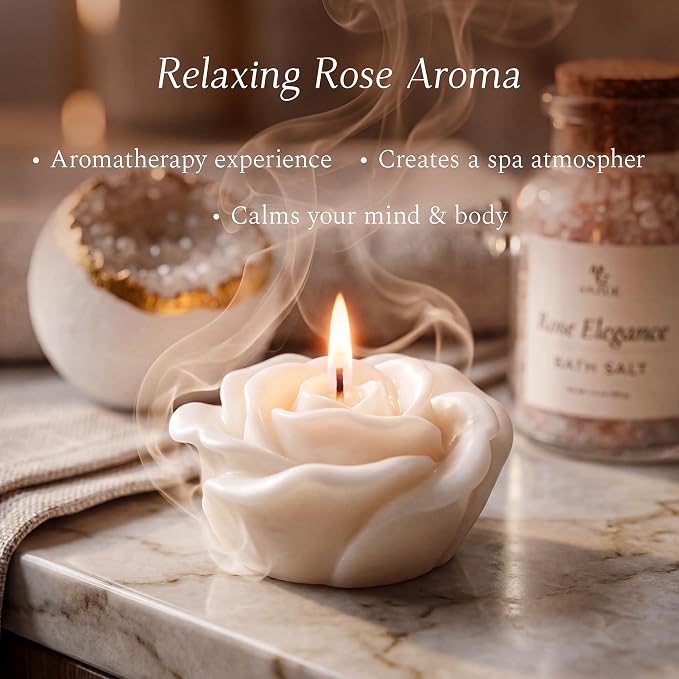 Luxury Rose Spa Gift Set for Women, Home Spa Kit with Candle, Bath Salt and Body Scrub, Self Care Kit is Elegant Gift for Mom, Wife or Girlfriend
