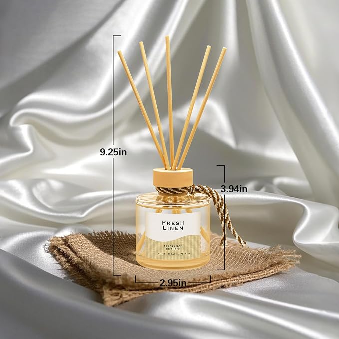 Linen Reed Diffuser, 6.77OZ/200ML Large Capacity Natural Non-Toxic Oil, Long-Lasting Fragrance Reed Diffusers Set for Home and Bathroom, Aroma with 5 Reed Diffuser Sticks