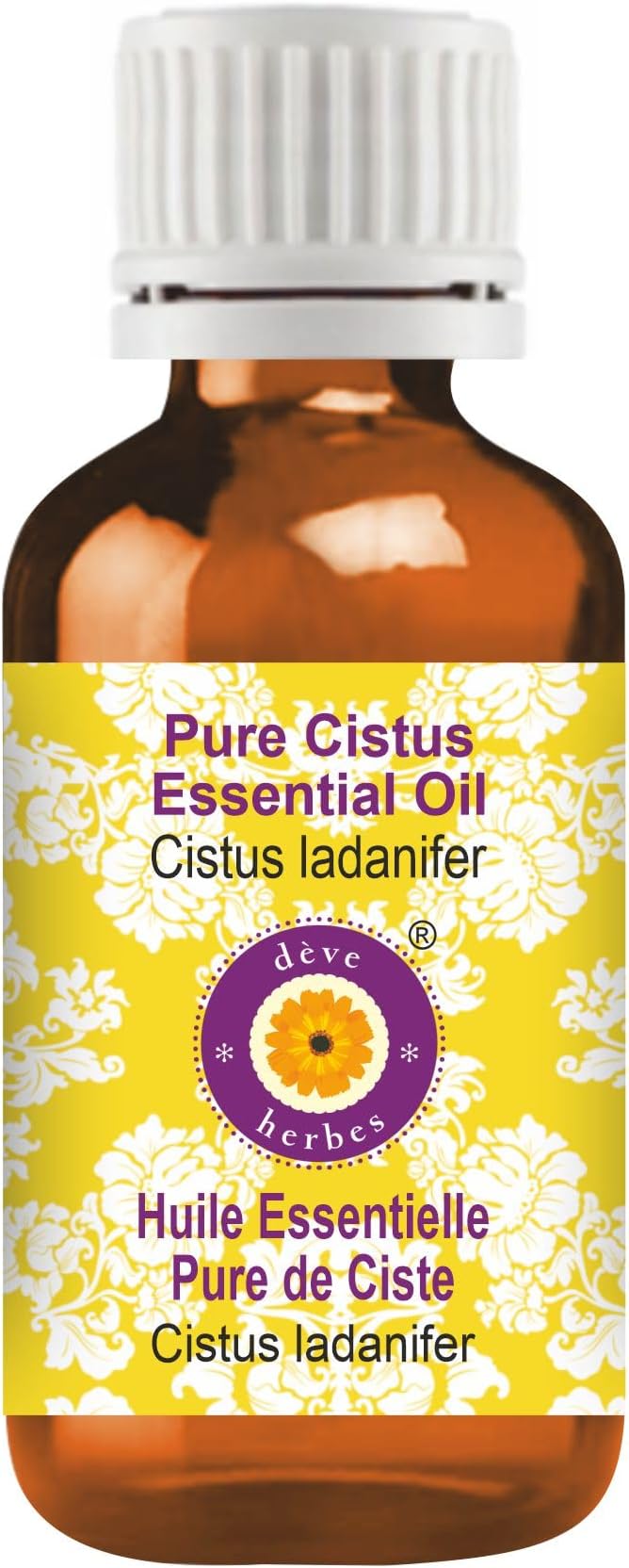 dève herbes Cistus Essential Oil (Cistus ladanifer) Pure | Non-Sticky | Non-Greasy | Lightweight | Men & Women | All Skin Types | Steam Distilled 5ml (0.16 oz)