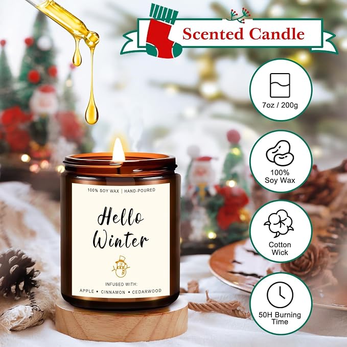 4 Pack Candles for Home Scented, 28oz Soy Candle Set, Scented Candles with Apple Cinnamon, Fir Balsam, Mulled Cider, Sandalwood – Holiday Candle Gifts for Women, Mothers, Galentines Day & Cozy Nights