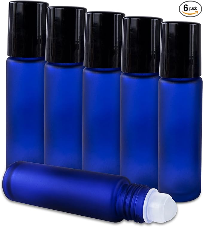Super Z Outlet Cobalt Blue Glass Roll On 10ml (1/3oz) Bottles Glass Container Tubes Roll-On Bottles with Ball Tips for Homemade Lip Care Products, Aromatherapy Essential Oils, Perfumes (6 Pack)