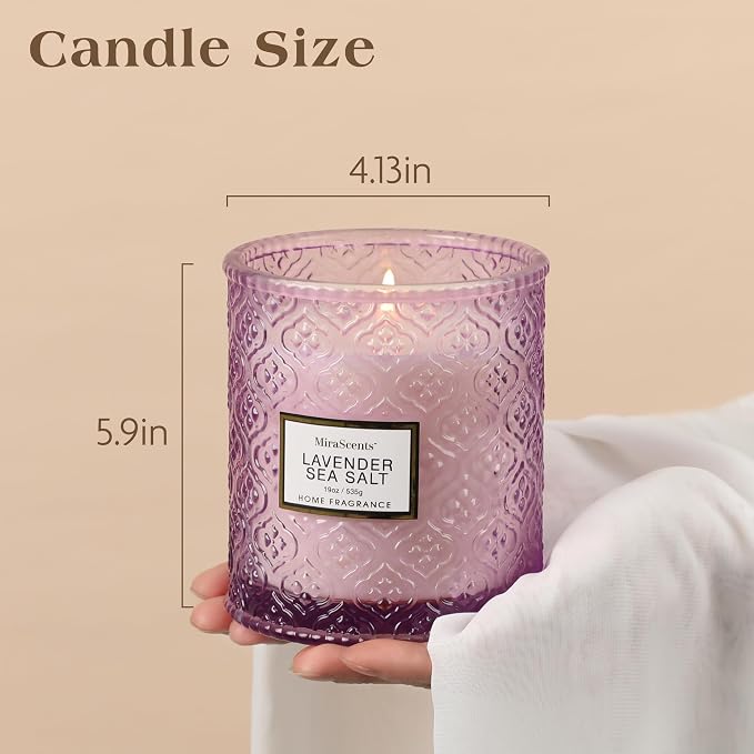 Lavender Scented Candle, 19oz Large Soy Wax Aromatherapy Candle, Lavender Sea Salt Luxury Glass Jar Candle for Home Decor, Relaxation Gifts for Women