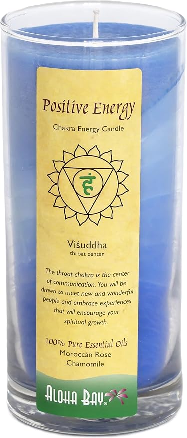 Premium Scented Candle Hand Made Chakra Energy Jar | 11 Oz Jar | Positive Energy, Visuddha| Yoga, Prayer & Meditation | Long Burn 60 Hours | Essential Oils of Moroccan Rose & Chamomile | Aloha Bay