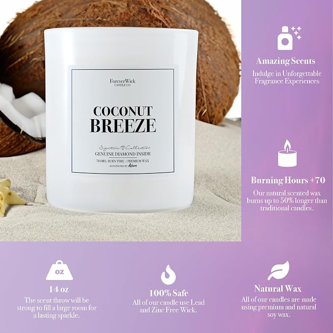 Foreverwick Coconut Breeze Candle | Gifts for Women | Valentines Gifts | Aromatherapy Candle for Bath, Destress & Clearance | Strong Scented Candles for Decor | 14 oz & 70 Hours Burning Time