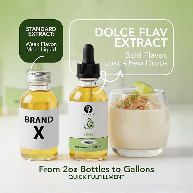 Dolce Flav Natural Lime Extract – 2 Ounce Oil-Soluble Kosher, Sugar-Free, Concentrated Citrus Lime Flavor for Candy, Chocolates & Desserts, Includes Measured Dropper