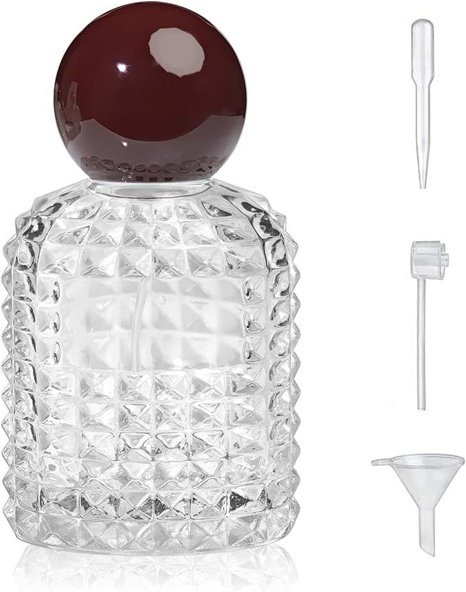 50ml/1.7 Oz Glass Spray Bottle Perfume Atomizer,Vintage Glass Perfume Travel Refillable Spray Bottle Empty with 3 Kinds of Dispenser (Brown)