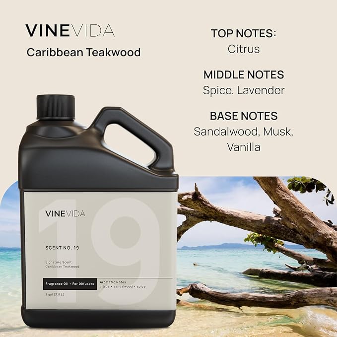 VINEVIDA [128 Fl Oz] Caribbean Teakwood Fragrance Oil for Cold Air Diffusers, Essential Oils for Diffuser Oil Refill & Air Freshener Room Spray