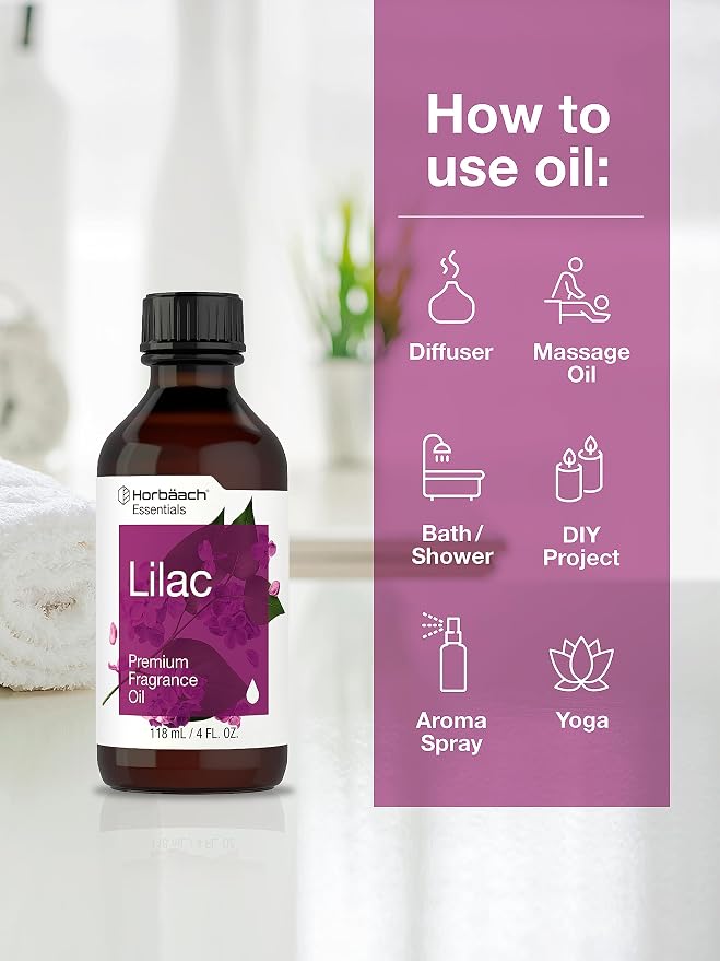 Horbäach Lilac Fragrance Oil | 4 fl oz (118 mL) | Premium Grade | for Diffusers, Candle and Soap Making, DIY Projects & More