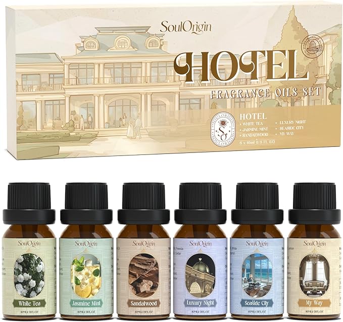 Soulorigin Hotel Fragrance Oils Set, Essential Oil Gift Set for Diffuser, Hotel Scent Diffuser Oil, Diffuser Scents Oil for Home, White Tea, Jasmine Mint, Sandalwood, Luxury Night, Seaside, Myway
