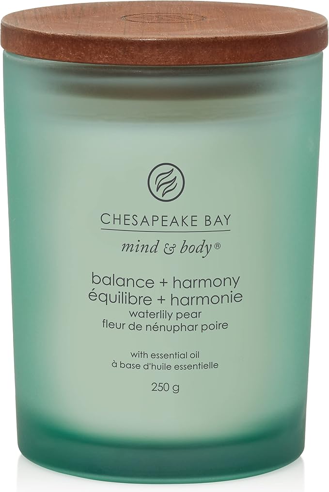 Chesapeake Bay Scented Candle | Balance + Harmony (Water Lily Pear) Medium Aromatherapy Tumbler Candle | Burn Time: Up to 57 Hours | Mind & Body Collection | Gifts for Women