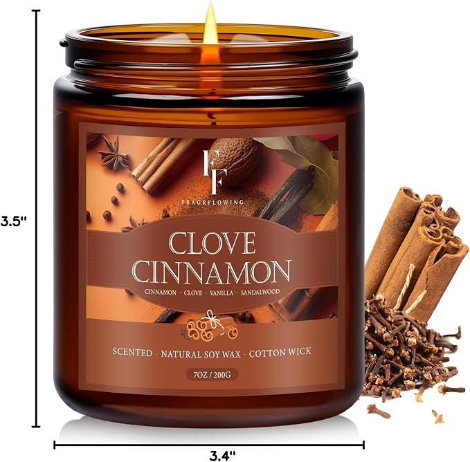 Fall Candle, Clove Cinnamon Scented Candles for Home, Natural Soy Autumn Candle Aromatherapy Candle, 7 oz Jar Candles Fall Gifts for Women Men