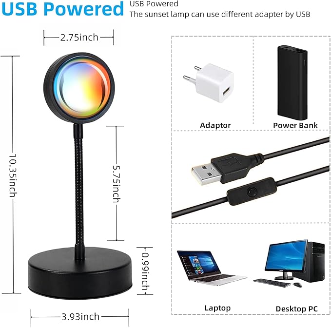 JIMEI Sunset Lamp Projector Led Lights for Bedroom Night Light RGB Lights Sun Sunlight Sunrise Lamp 10w 360° Rotation Mood Lighting Home/Room Decor Gifts for Women,Tabletop Multicolor