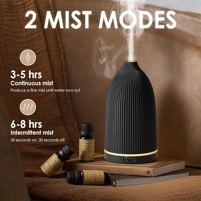 SALKING Essential Oil Diffuser, 100ml Aromatherapy Diffusers with Adjustable Mist Mode Timer Setting, Ultrasonic Diffusers for Essential Oils, 8 LED Colors, for Office Home (Black)