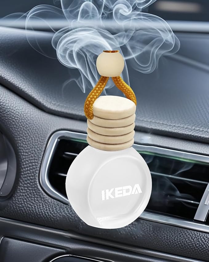 ikeda fragrance Car Air Freshener Hanging, Car Scent with Vent Clip Bottle,45-Days Long Lasting Fragrance,Essential Oil Diffuser,Odor Eliminator for Home Deodorizer (Round, Coconut)