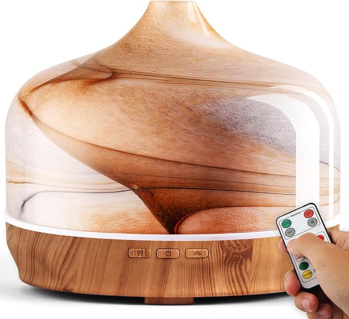 Porseme 500ml Glass Essential Oil Diffuser Aromatherapy Ultrasonic Cool Mist Humidifier 15-21 Running Hours Diffusers with Remote Control for Sleeping Yoga Working Spa(Desert