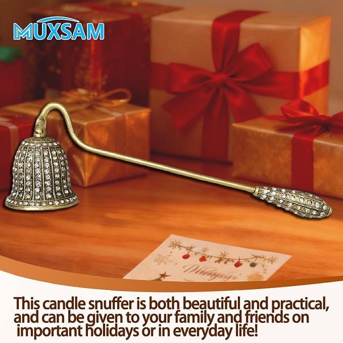 MUXSAM Vintage Candle Snuffer, Handheld Candle Extinguisher with Long Handle Wick Flame Snuffer Metal Candle Accessory for Home Decoration, Bronze Bell