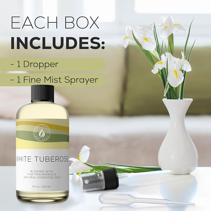 Aroma Country White Tuberose Luxury Diffuser Oil Refill & Fragrant Room Spray for Reed Diffusers, Electric Machines, and Oil Warmers (8.5 Fl. oz)