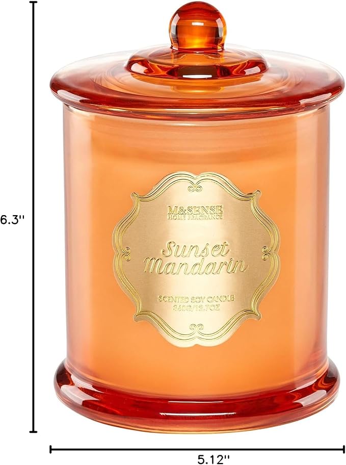 M&SENSE Sunset Mandarin Summer Scented Candle 12.7oz Long Burning | Natural Soy Wax, Non-Toxic, 2 Wick, Fresh Mandarin Scent for Relaxation Refresh, Gift for Women