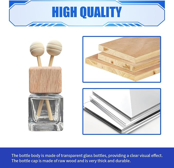 2 PCS Car Vent Diffuser Bottles, Refillable Glass Bottle with Wooden Stick Air Vent Clip, Empty Bottle Car Diffuser, Universal for Most Vehicles (Transparent)