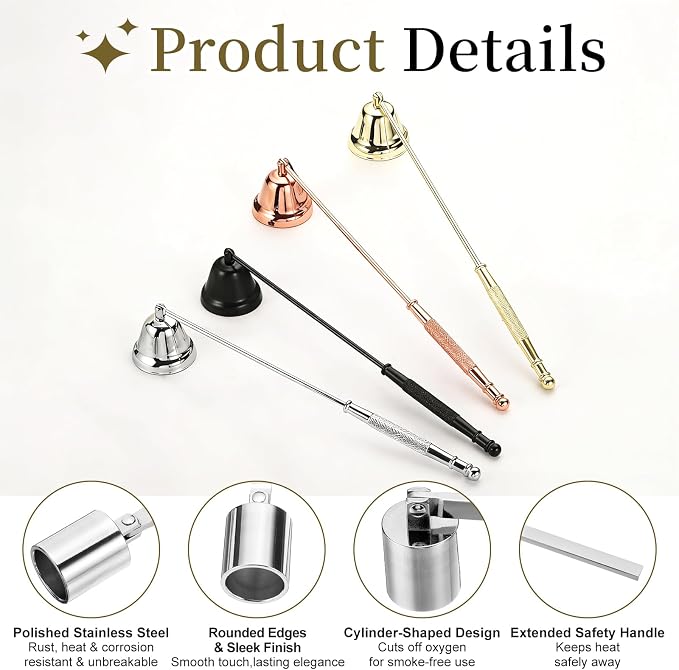 uxcell Candle Snuffer, Candle Extinguish with Long Handle, Wick Flame Snuffer Extinguish Accessory Cylinder-Shaped for Putting Out Flame Home Decor Gifts, Silver