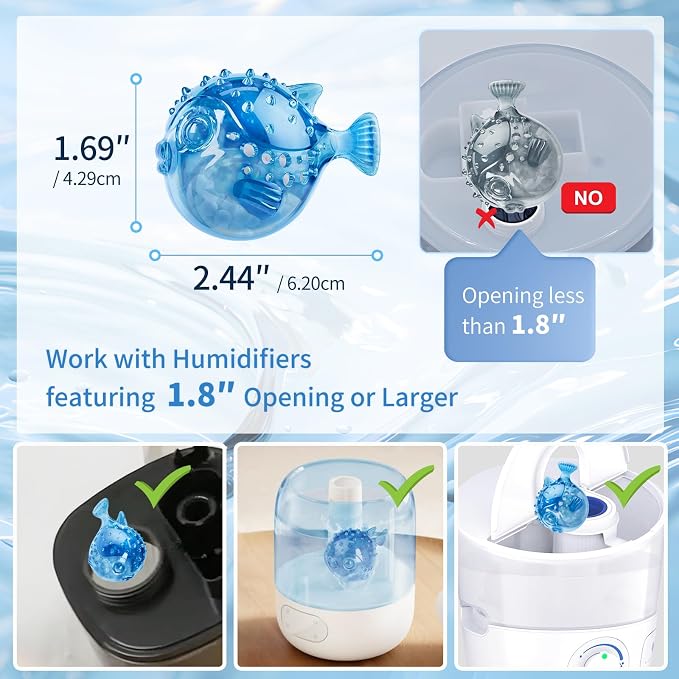 Humidifier Cleaner Fish 12-Pack for Most Humidifiers and Fish Tanks, Humidifier Cleaning Fish and Demineralization Cartridge for humidifiers, Tank Cleaner tablets, Purifies Water, Fights Slime & Odor