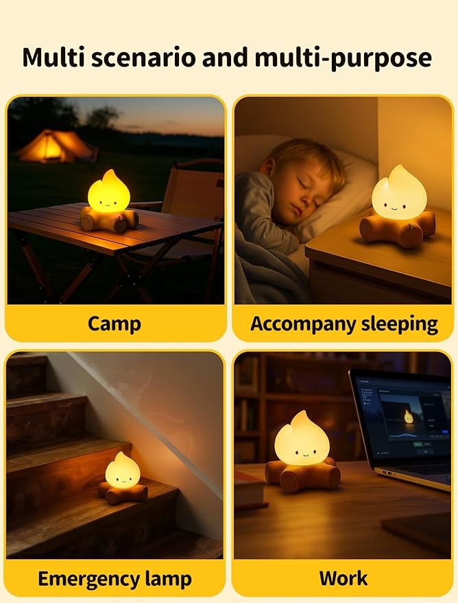 Campfire Night Light, Portable Flame Lamp with White Noise, Cute Silicone Flameless Candle Lights,Suitable for Kids lamp Bedroom, Indoor/Outdoor and Home Decoration